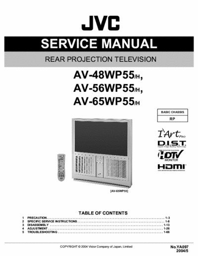 JVC AV48WP55 AV56WP55 AV65WP55 This covers models AV48WP55, AV56WP55 and AV65WP55